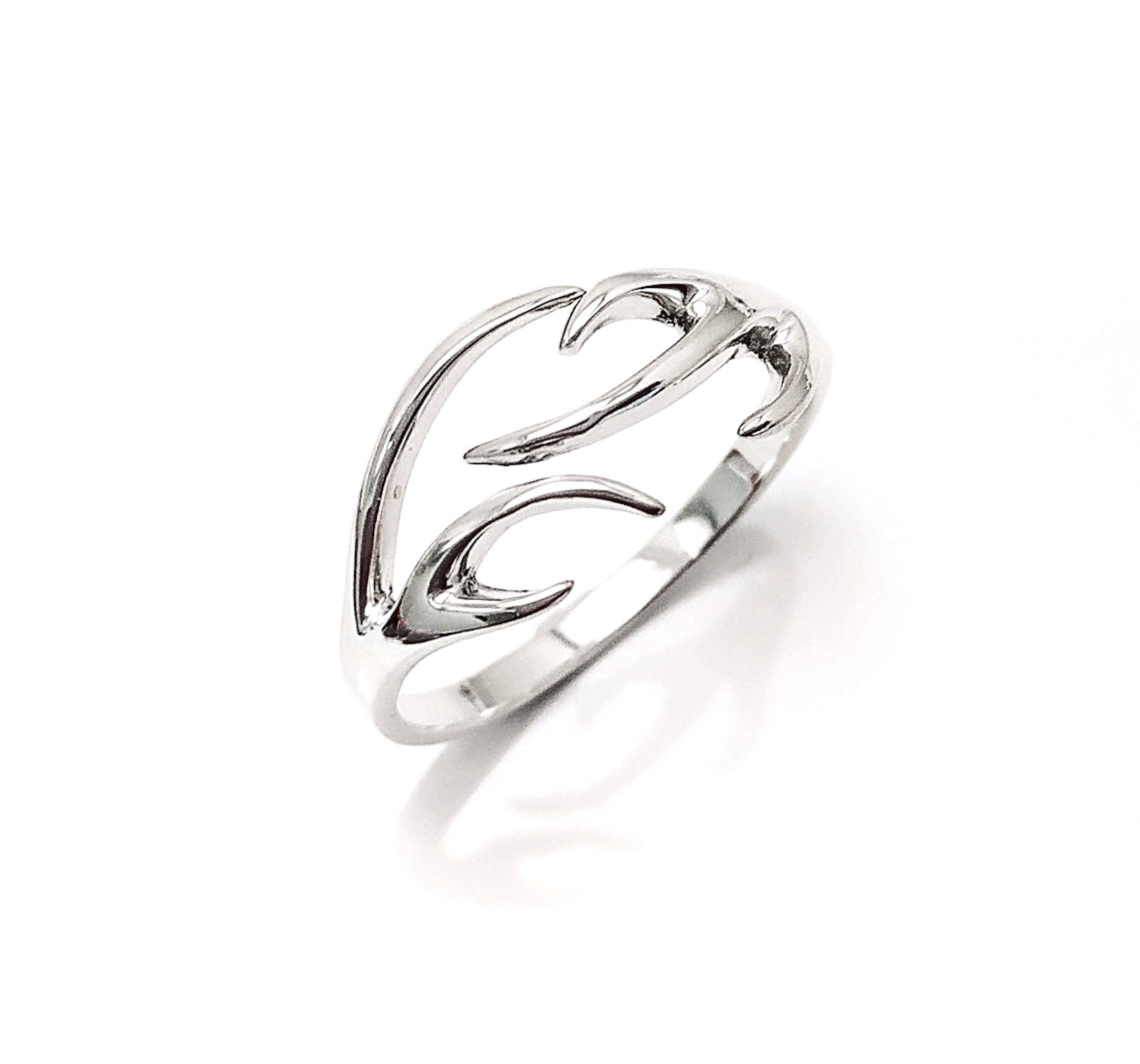 Sterling Silver Deer Antler Ring, Open Band Boho Nature Jewelry
