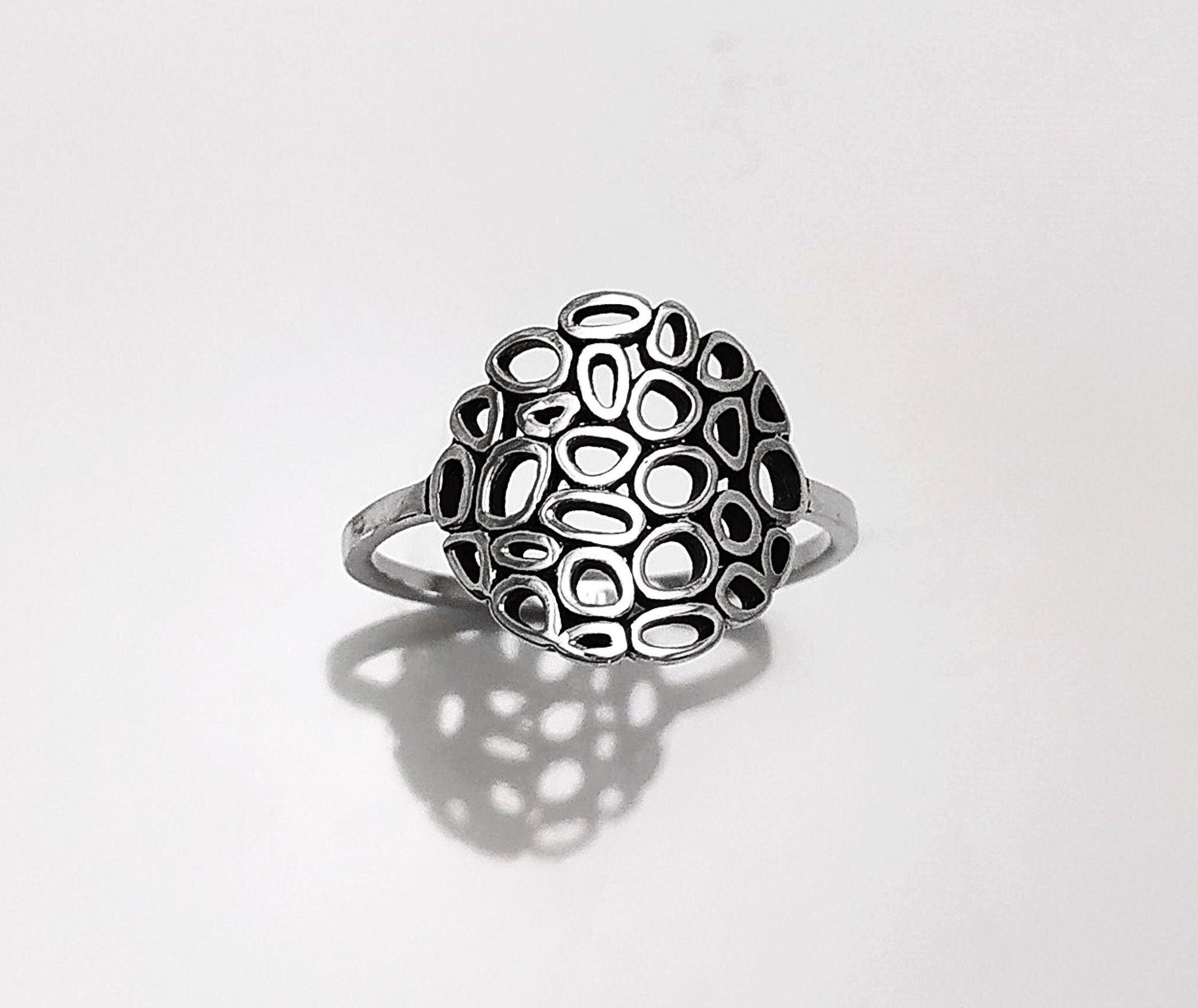 Round Filigree Ring, Seed of Life Ring, Sterling Silver, Sacred Geometry Ring, Dainty Open Work Design, Round ZEN Spiritual Jewelry.