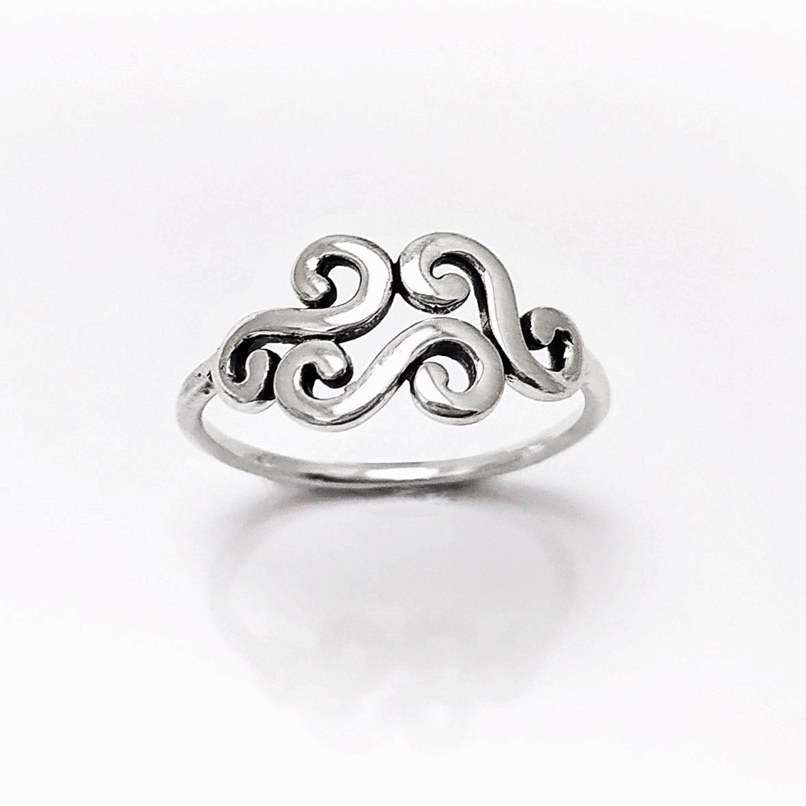 Antique Scrolls Ring, Sterling Silver, Scrolling Design Ring, Elegant Spiral Scroll Pattern Ring, Xmas Gift