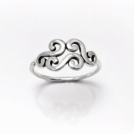 Antique Scrolls Ring, Sterling Silver, Scrolling Design Ring, Elegant Spiral Scroll Pattern Ring, Xmas Gift