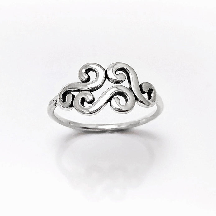 Antique Scrolls Ring, Sterling Silver, Scrolling Design Ring, Elegant Spiral Scroll Pattern Ring, Xmas Gift