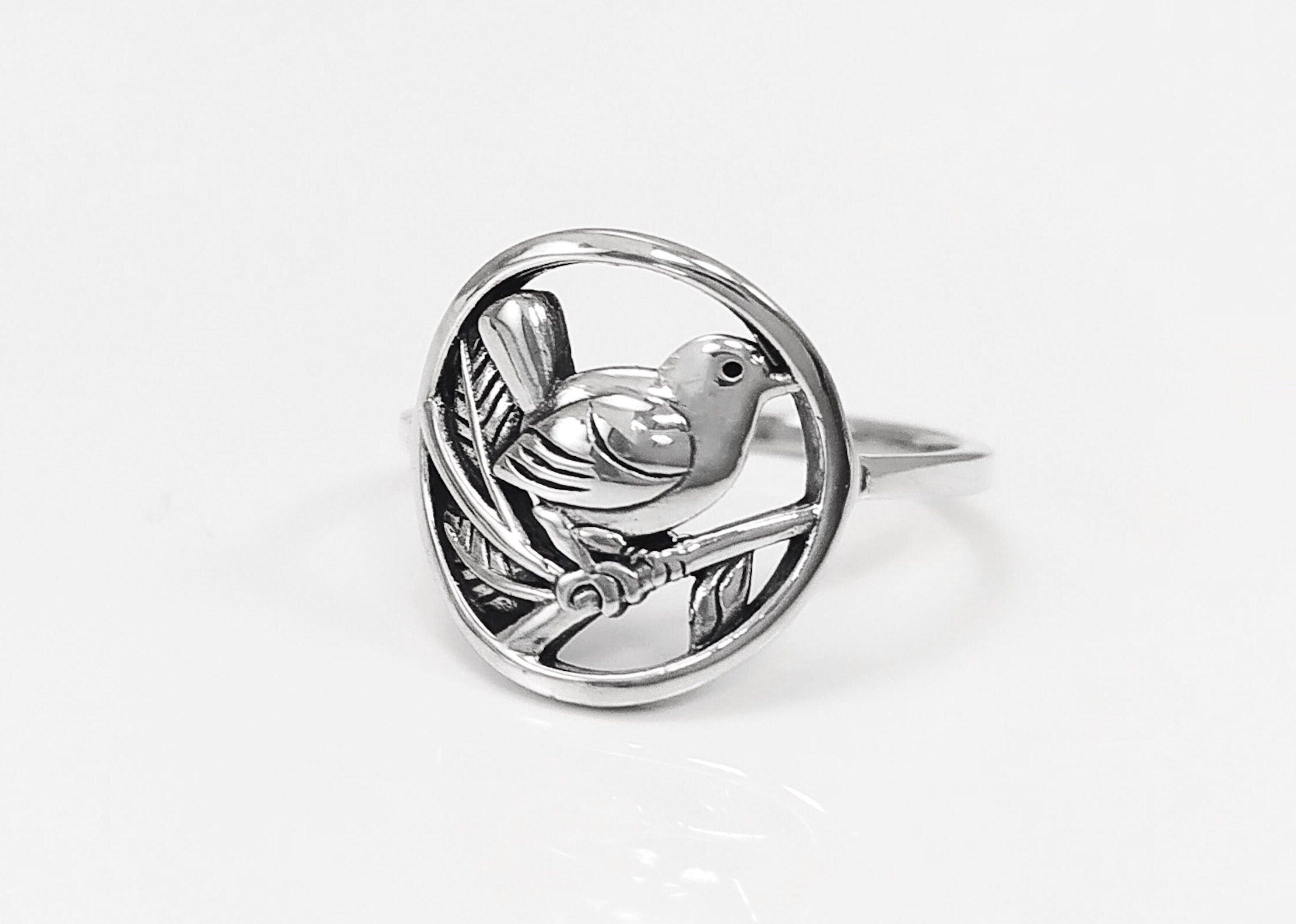 Bird Ring Sterling Silver, Small Silver Ring, Nightingale Bird Ring, Handmade Nature Jewelry