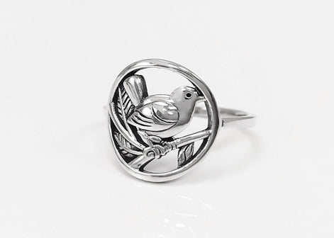 Bird Ring Sterling Silver, Small Silver Ring, Nightingale Bird Ring, Handmade Nature Jewelry