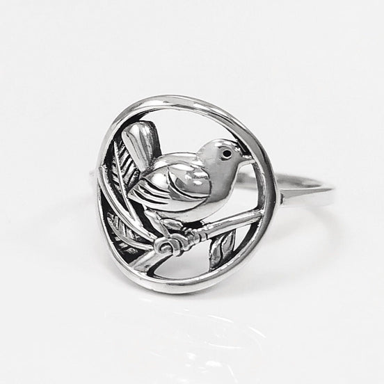 Bird Ring Sterling Silver, Small Silver Ring, Nightingale Bird Ring, Handmade Nature Jewelry