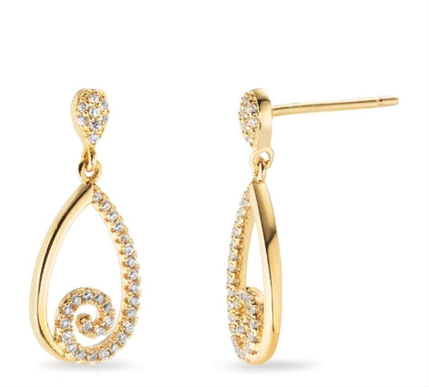 Gold Spiral Teardrop Earrings by KRAMIKE • Luxe Diamond Cz Detailing • Perfect for Glam Nights Out or Bridal Jewelry • Elegant Gift for Her