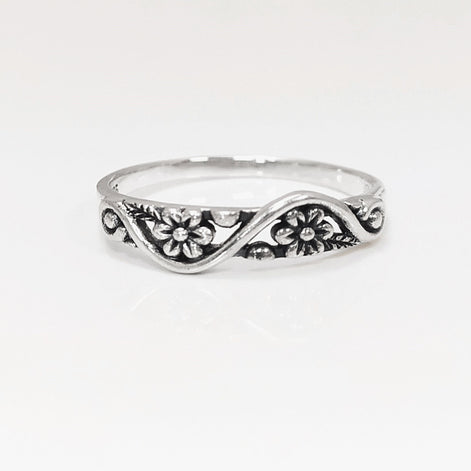 Cherry Blossom Ring, Duet Flowers Floral Ring, Sterling Silver 925 band