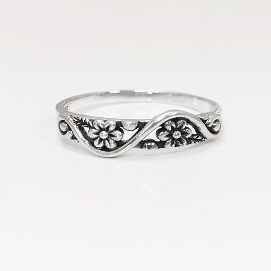 Cherry Blossom Ring, Duet Flowers Floral Ring, Sterling Silver 925 band
