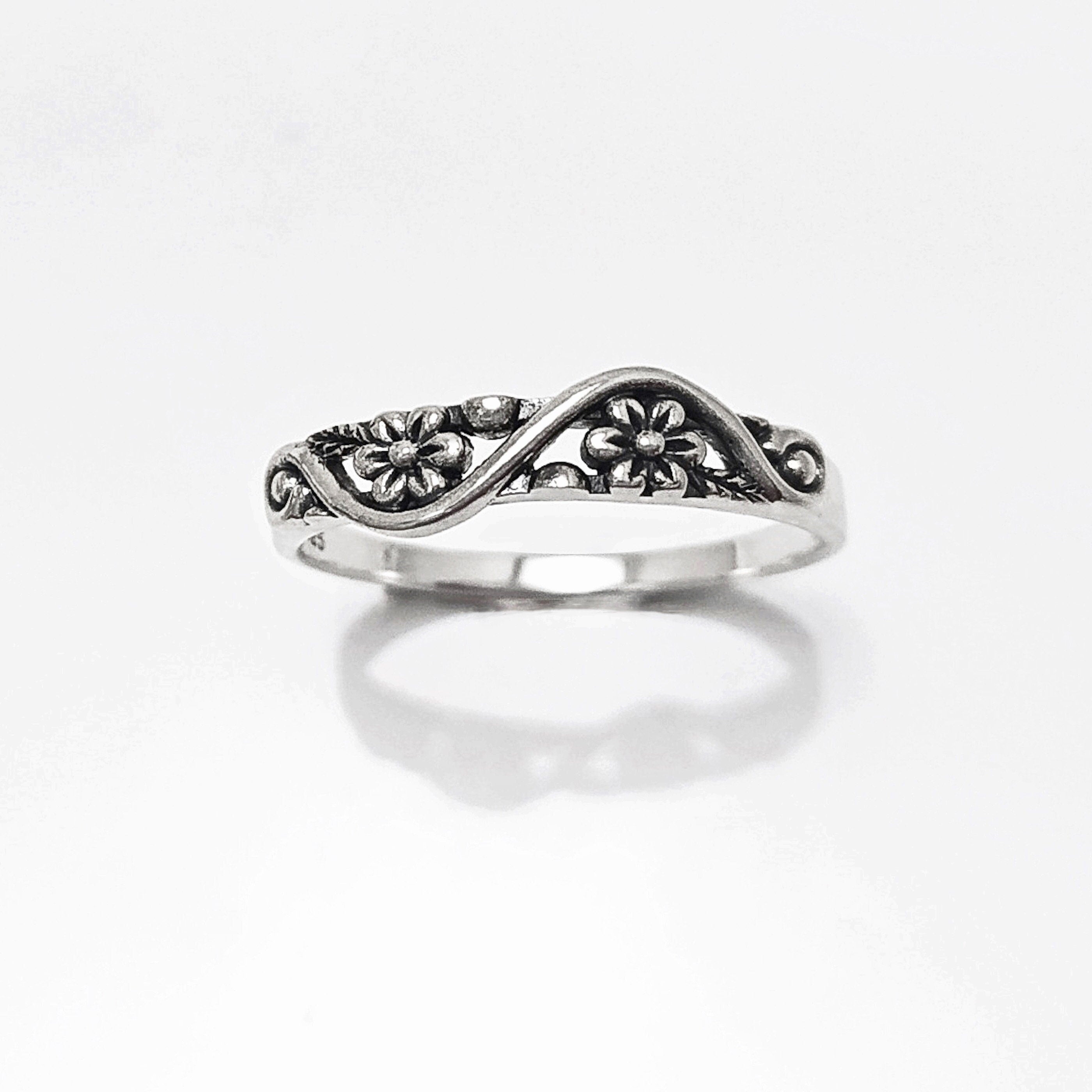 Cherry Blossom Ring, Duet Flowers Floral Ring, Sterling Silver 925 band