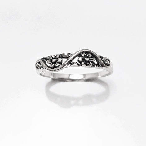 Cherry Blossom Ring, Duet Flowers Floral Ring, Sterling Silver 925 band
