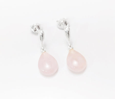 Rose Quartz Earrings Sterling Silver 925, Pink Quartz Oval Stone Earrings, Dangle Stud Earrings, Small Teardrop.