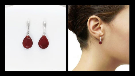 Red Stone 925 Earrings - Sterling Silver - Stud Drop Earrings - Brown Red Stones Modern Jewelry - Red Agate Silver Earrings - Dangly Agate