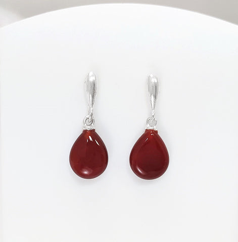 Red Stone 925 Earrings - Sterling Silver - Stud Drop Earrings - Brown Red Stones Modern Jewelry - Red Agate Silver Earrings - Dangly Agate