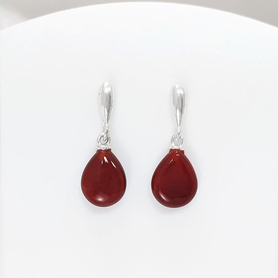 Red Stone 925 Earrings - Sterling Silver - Stud Drop Earrings - Brown Red Stones Modern Jewelry - Red Agate Silver Earrings - Dangly Agate