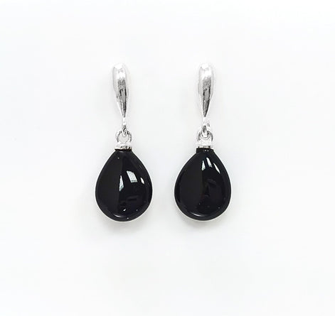 ONYX Stone 925 Earrings Sterling Silver, Black Gemstone Silver Earrings, Dangly Sterling Silver Earrings, Small Teardrop Stone Earrings.