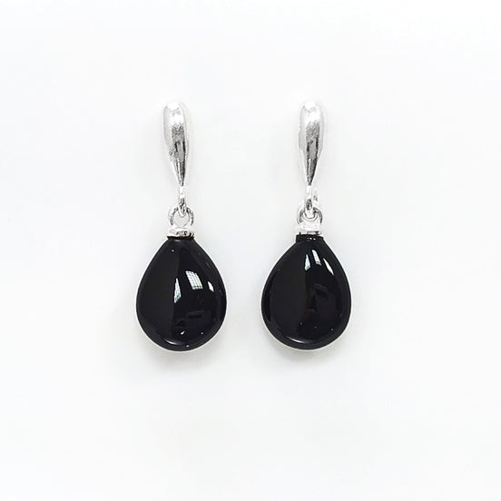 ONYX Stone 925 Earrings Sterling Silver, Black Gemstone Silver Earrings, Dangly Sterling Silver Earrings, Small Teardrop Stone Earrings.