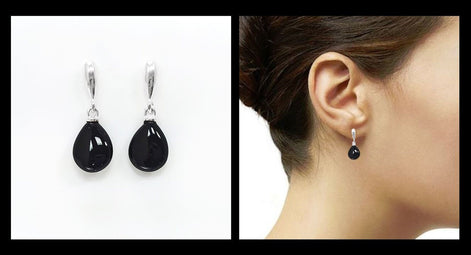 ONYX Stone 925 Earrings Sterling Silver, Black Gemstone Silver Earrings, Dangly Sterling Silver Earrings, Small Teardrop Stone Earrings.