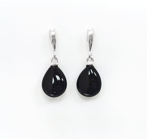 ONYX Stone 925 Earrings Sterling Silver, Black Gemstone Silver Earrings, Dangly Sterling Silver Earrings, Small Teardrop Stone Earrings.