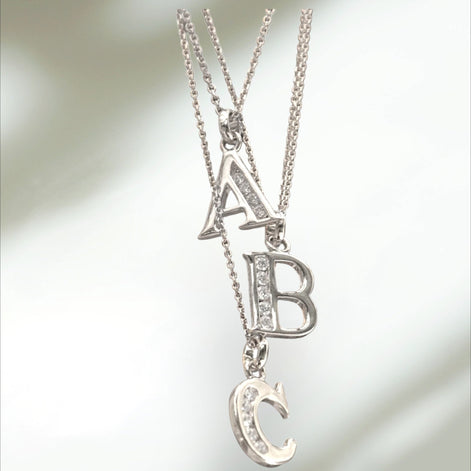 Letter pendant necklace, sterling silver, Cz stones, charm alone or with chain, letters A B C D E F G H I J K L M N O P Q R S T U V W X Y Z