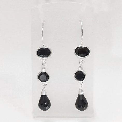Black Stone Pendant, Sterling Silver, Necklace with Pending Black Stones Pendant, Black Cz, Modern Dangle Stones Pendant Earrings set