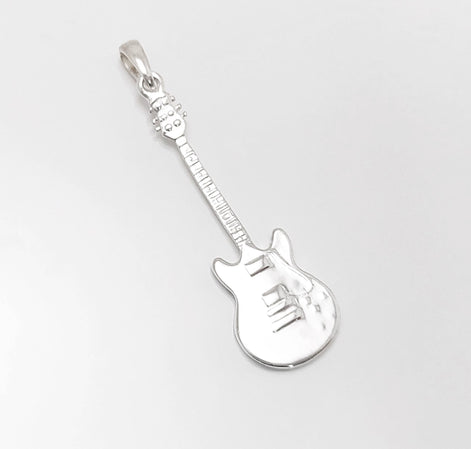 Guitar Pendant, Sterling Silver, Musician Rock Guitarist Jewelry, Electric Bass Guitar Necklace, Gift for Music Player,