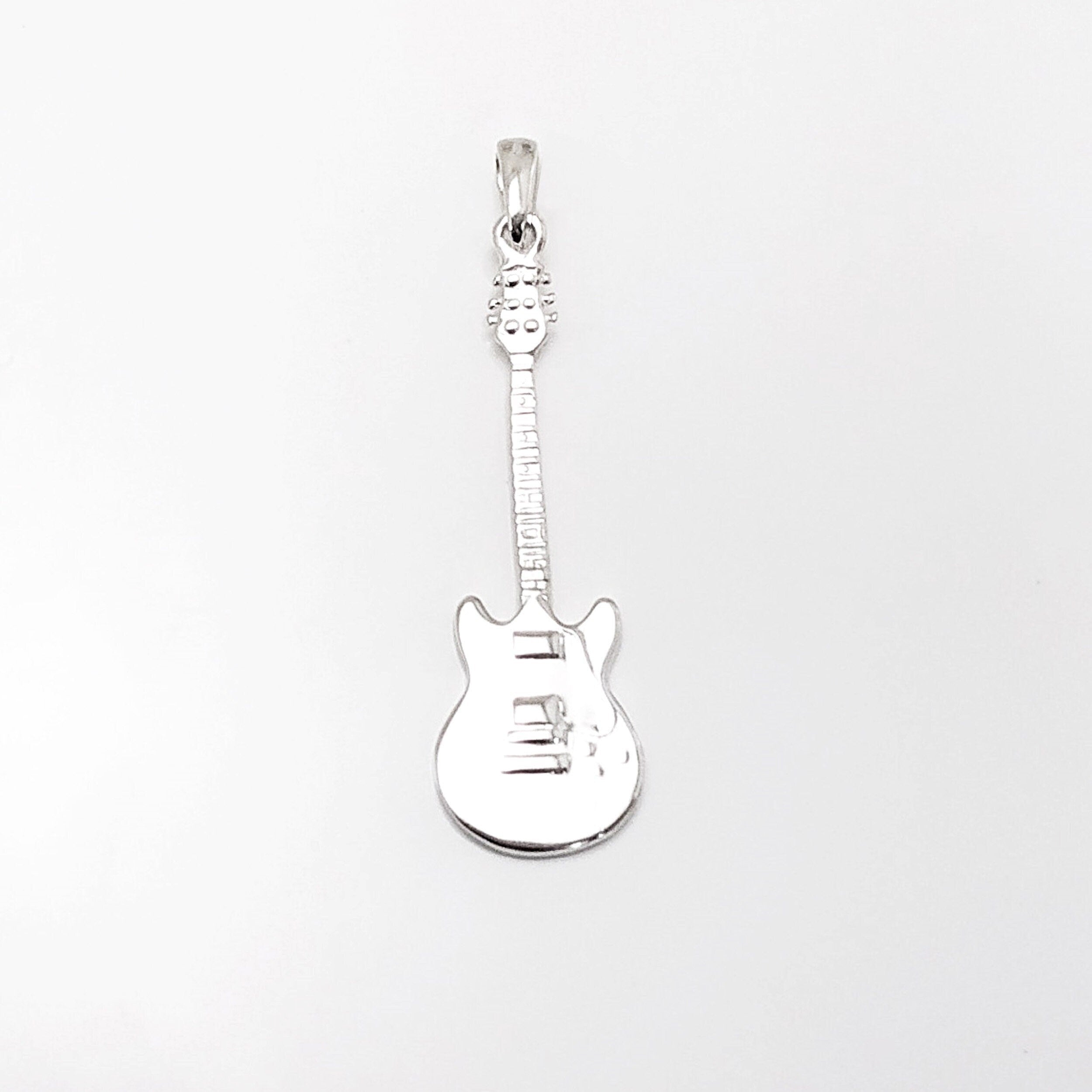 Guitar Pendant, Sterling Silver, Musician Rock Guitarist Jewelry, Electric Bass Guitar Necklace, Gift for Music Player,