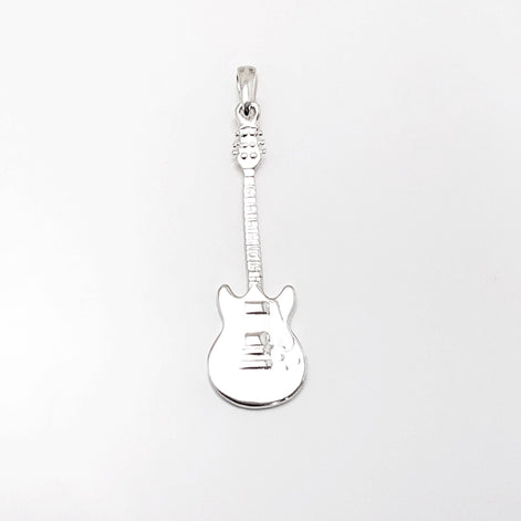 Guitar Pendant, Sterling Silver, Musician Rock Guitarist Jewelry, Electric Bass Guitar Necklace, Gift for Music Player,