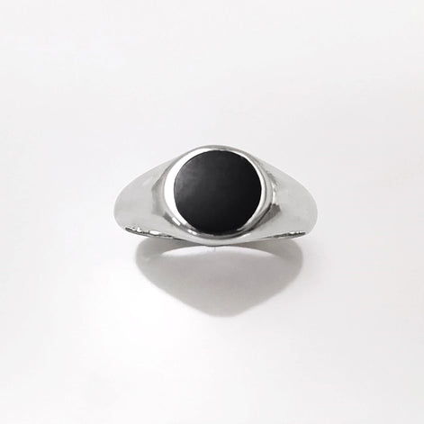 Round Signet Ring, Sterling Silver, Black Round Onyx Stone, Christmas gift, Pinky Signet Ring, Popular Unisex Jewelry