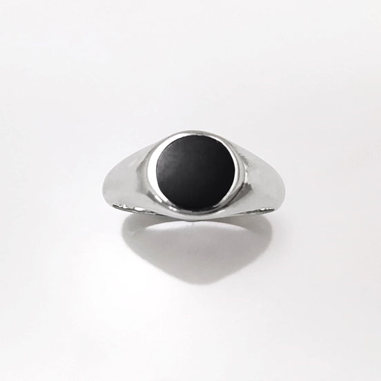 Round Signet Ring, Sterling Silver, Black Round Onyx Stone, Christmas gift, Pinky Signet Ring, Popular Unisex Jewelry
