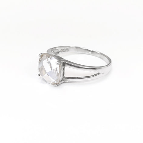 Side View Square Solitaire Ring Sterling Silver Cz Stone