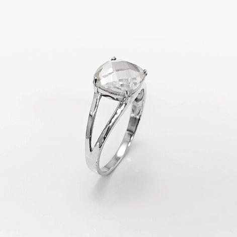 Side View Square Solitaire Ring Sterling Silver Modern Jewelry