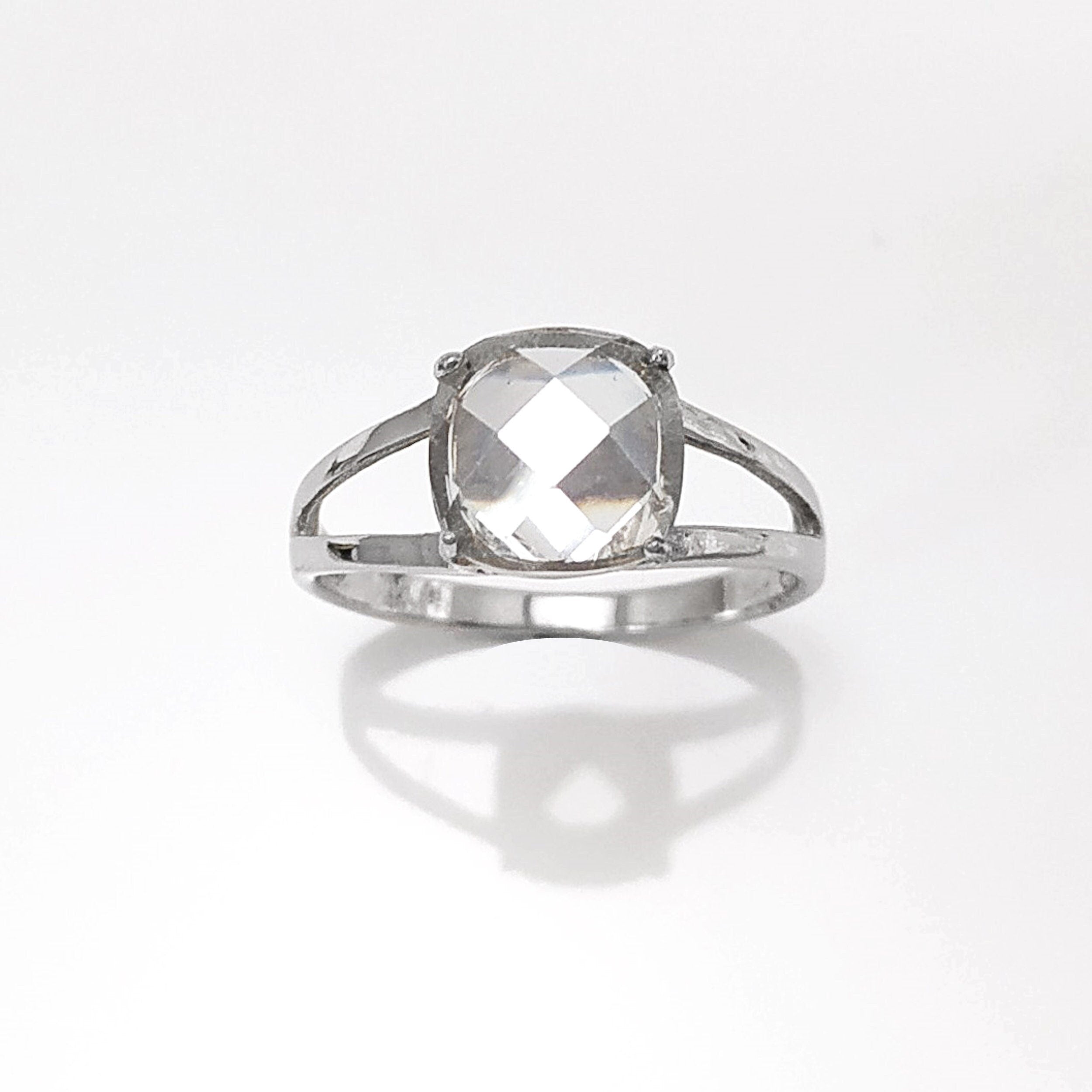 Square Solitaire Ring Sterling Silver