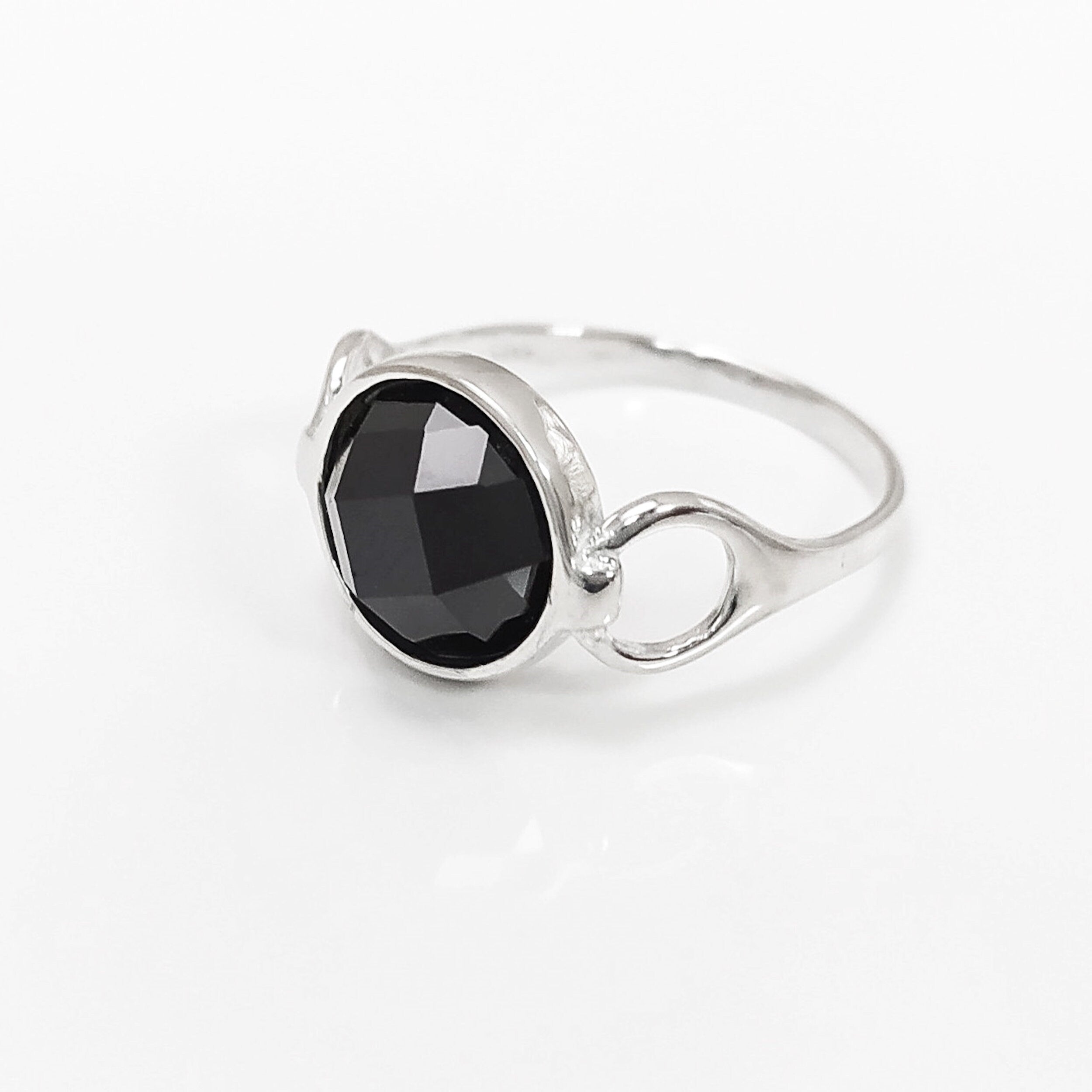 925 Black Diamond cz Ring • Sterling Silver Open Shank Ring • domed dark Stone Jewelry • Chic Modern Gift Zirconia
