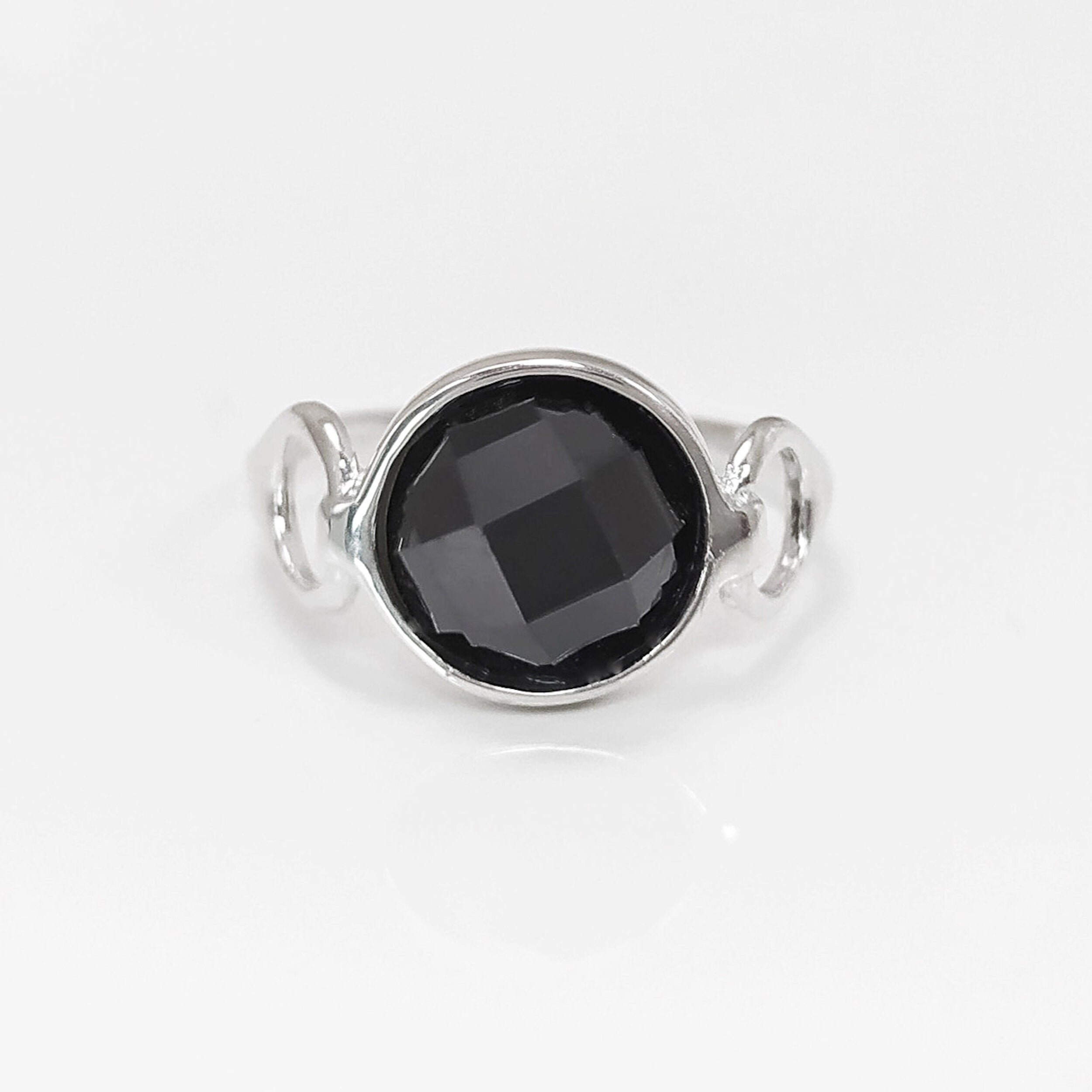 925 Black Diamond cz Ring • Sterling Silver Open Shank Ring • domed dark Stone Jewelry • Chic Modern Gift Zirconia