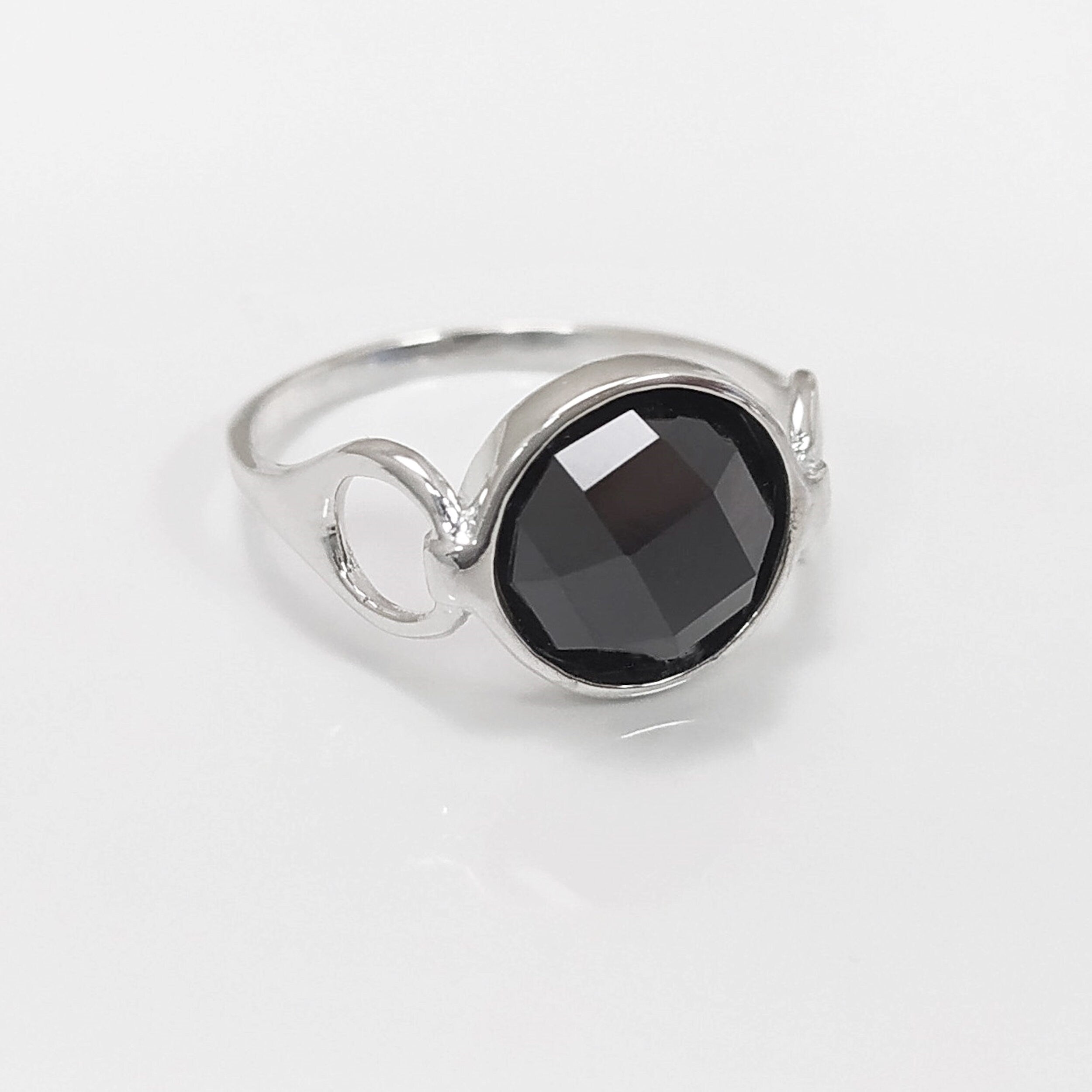 925 Black Diamond cz Ring • Sterling Silver Open Shank Ring • domed dark Stone Jewelry • Chic Modern Gift Zirconia
