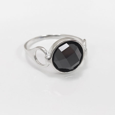 925 Black Diamond cz Ring • Sterling Silver Open Shank Ring • domed dark Stone Jewelry • Chic Modern Gift Zirconia