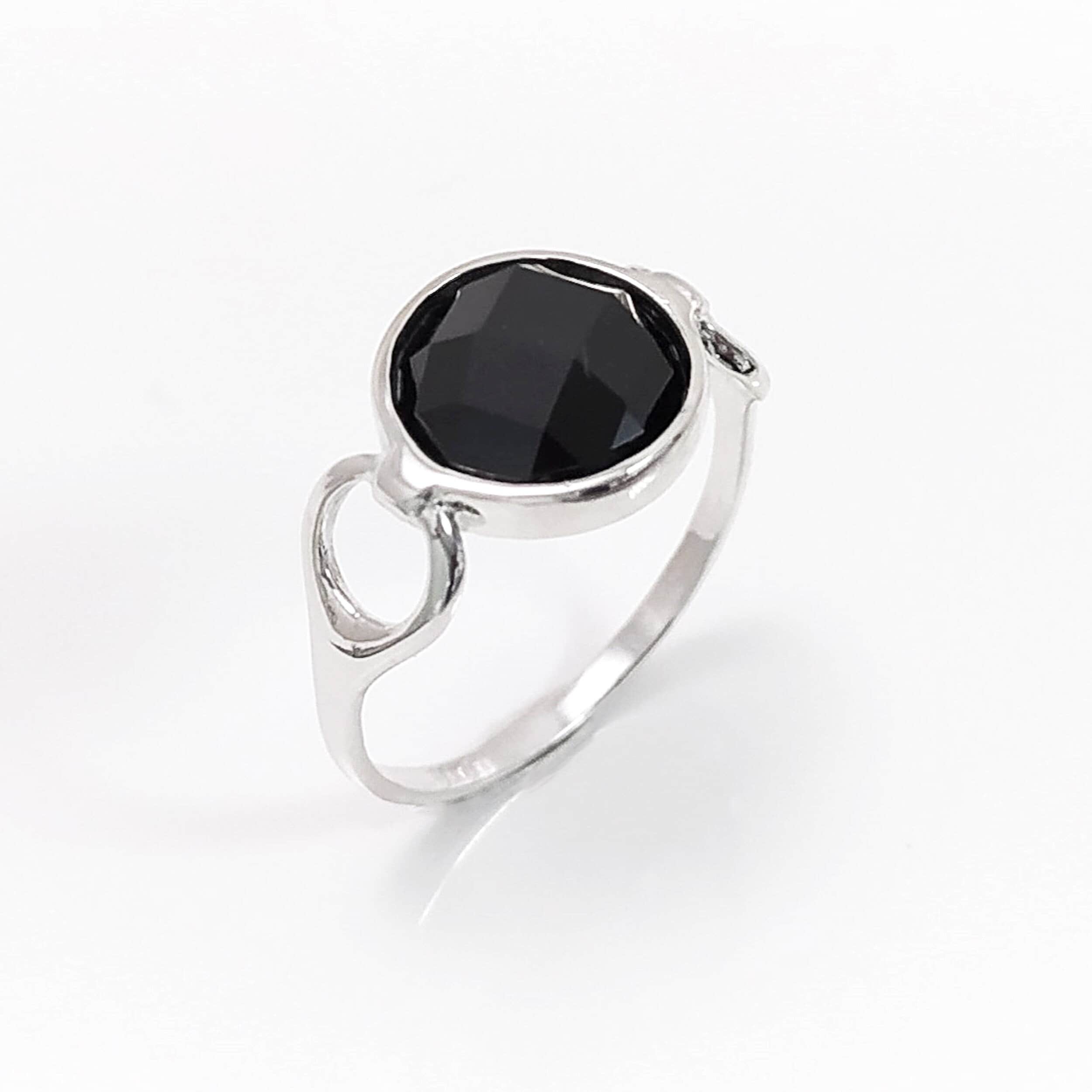925 Black Diamond cz Ring • Sterling Silver Open Shank Ring • domed dark Stone Jewelry • Chic Modern Gift Zirconia