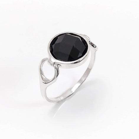 925 Black Diamond cz Ring • Sterling Silver Open Shank Ring • domed dark Stone Jewelry • Chic Modern Gift Zirconia