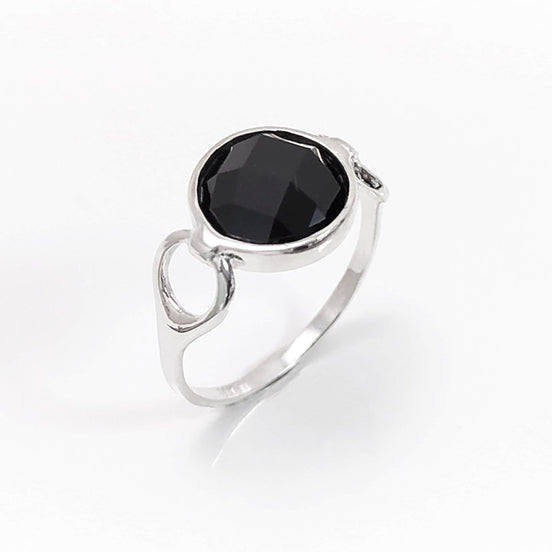 925 Black Diamond cz Ring • Sterling Silver Open Shank Ring • domed dark Stone Jewelry • Chic Modern Gift Zirconia
