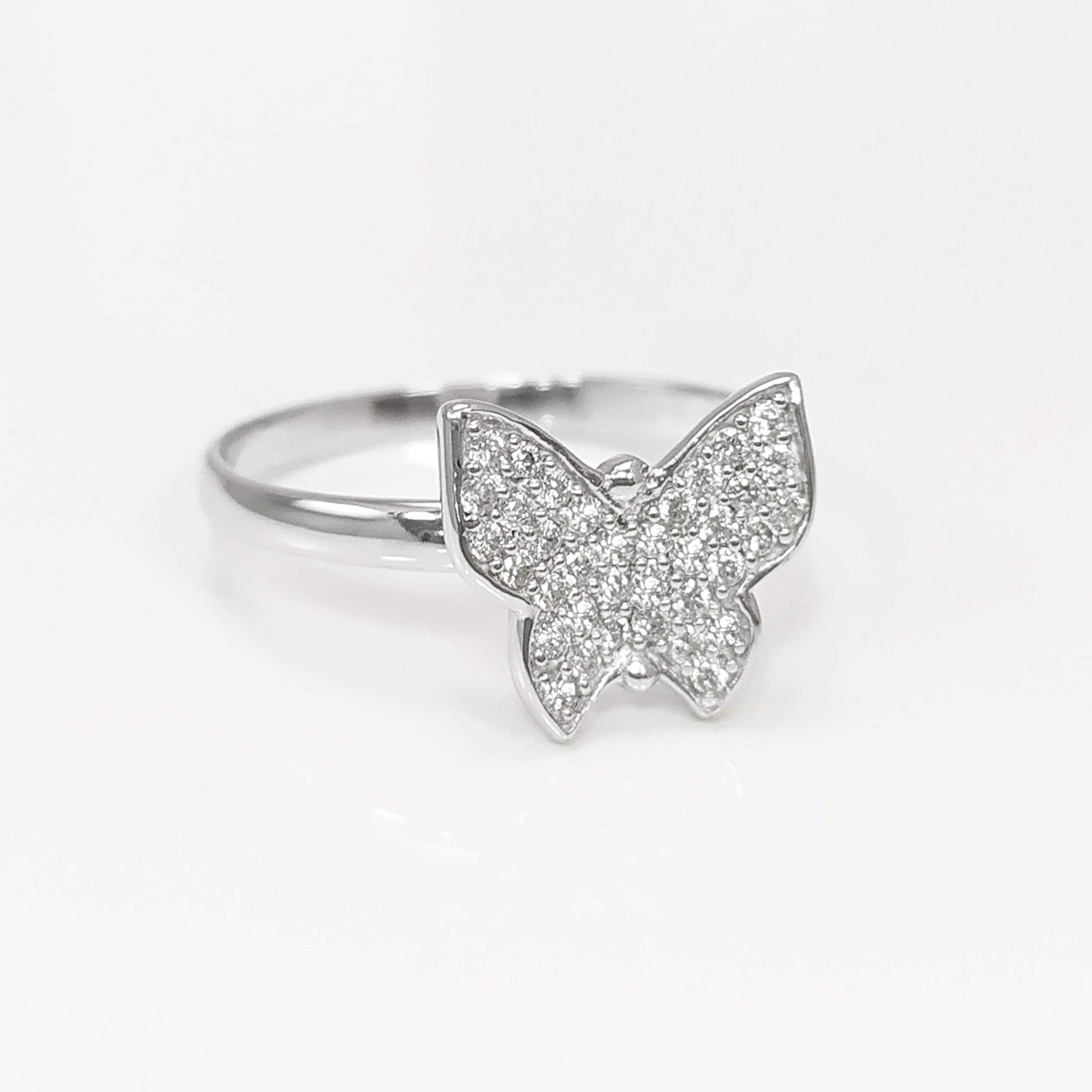 Butterfly Ring, Sterling Silver, Clear White Stones (CZ), Designer Butterflies Jewelry, Fashion Ring, Gift for Her, Bright Ring