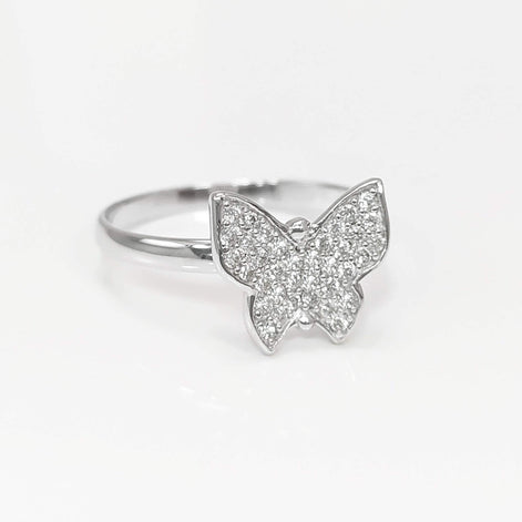 Butterfly Ring, Sterling Silver, Clear White Stones (CZ), Designer Butterflies Jewelry, Fashion Ring, Gift for Her, Bright Ring