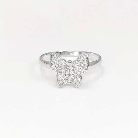 Butterfly Ring, Sterling Silver, Clear White Stones (CZ), Designer Butterflies Jewelry, Fashion Ring, Gift for Her, Bright Ring