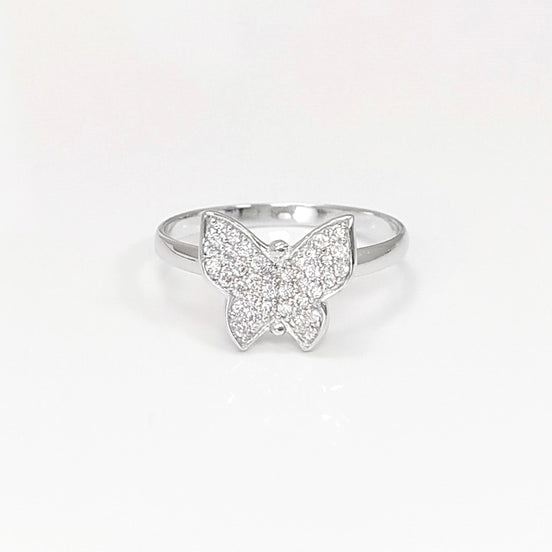 Butterfly Ring, Sterling Silver, Clear White Stones (CZ), Designer Butterflies Jewelry, Fashion Ring, Gift for Her, Bright Ring