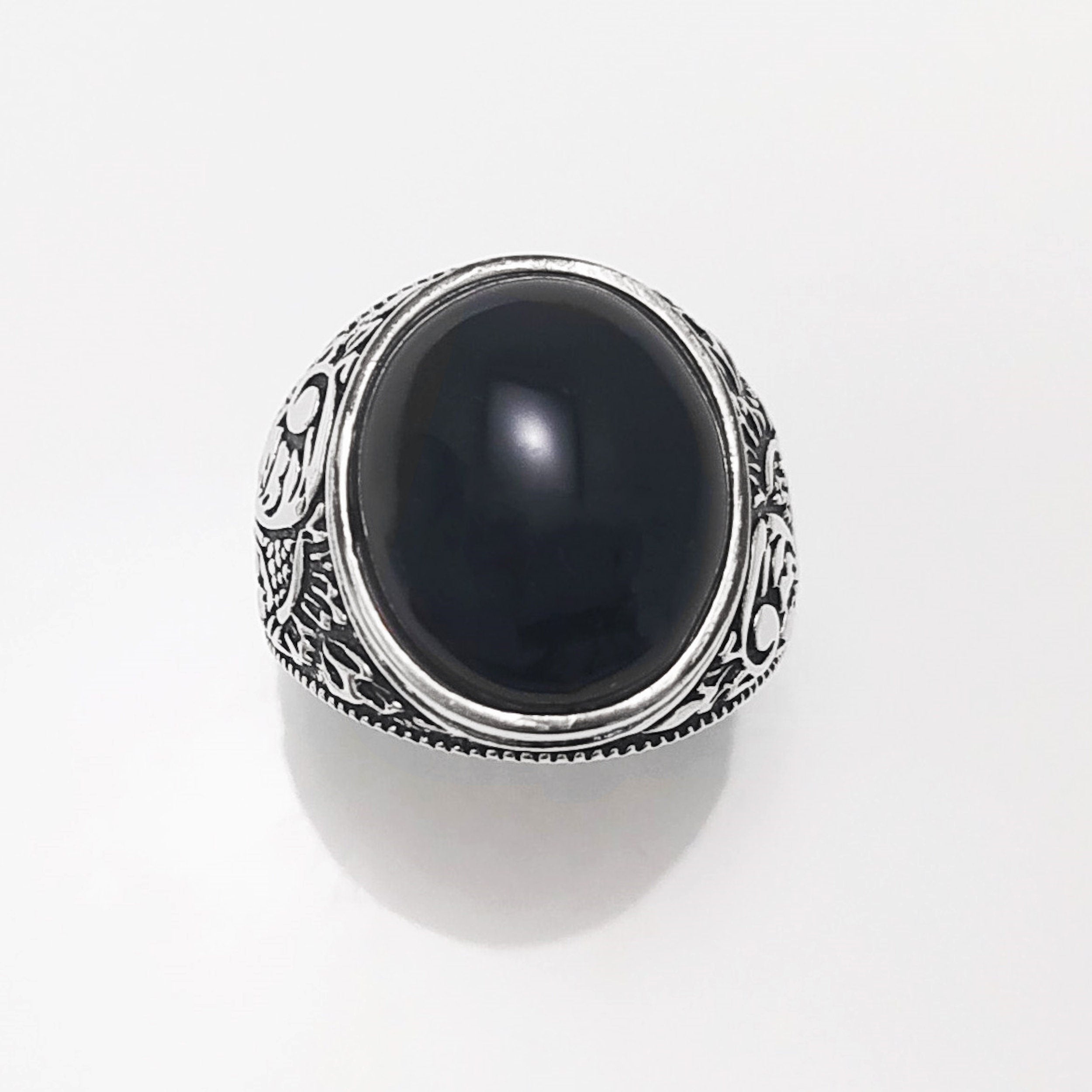 925 Hipster Tribal Ring Sterling Silver, Baroque Vintage Ring, Oval Stone Ring, Engraved Medieval Ring, Unisex Gothic Pirate jewelry