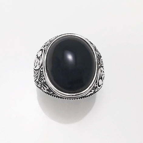 925 Hipster Tribal Ring Sterling Silver, Baroque Vintage Ring, Oval Stone Ring, Engraved Medieval Ring, Unisex Gothic Pirate jewelry