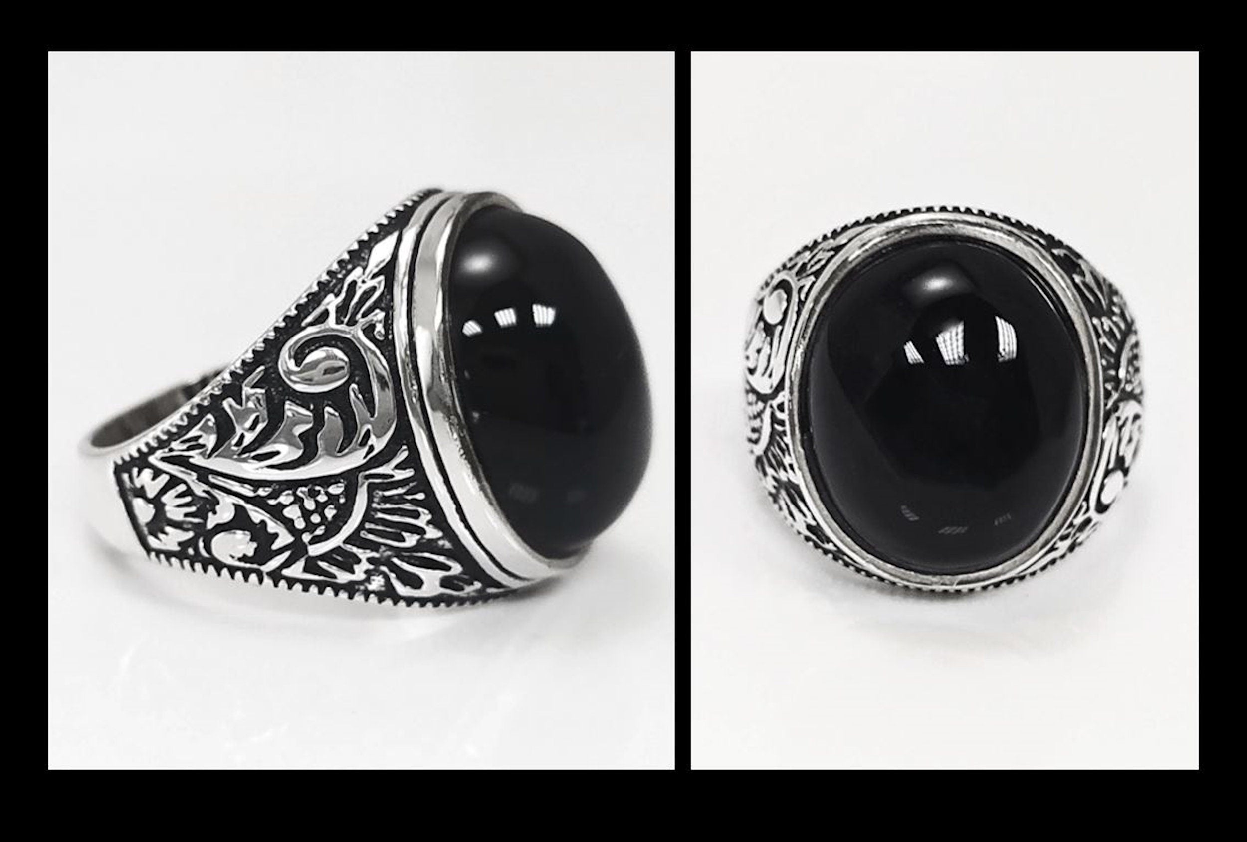 925 Hipster Tribal Ring Sterling Silver, Baroque Vintage Ring, Oval Stone Ring, Engraved Medieval Ring, Unisex Gothic Pirate jewelry