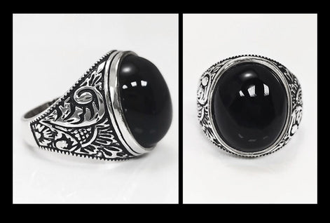 925 Hipster Tribal Ring Sterling Silver, Baroque Vintage Ring, Oval Stone Ring, Engraved Medieval Ring, Unisex Gothic Pirate jewelry