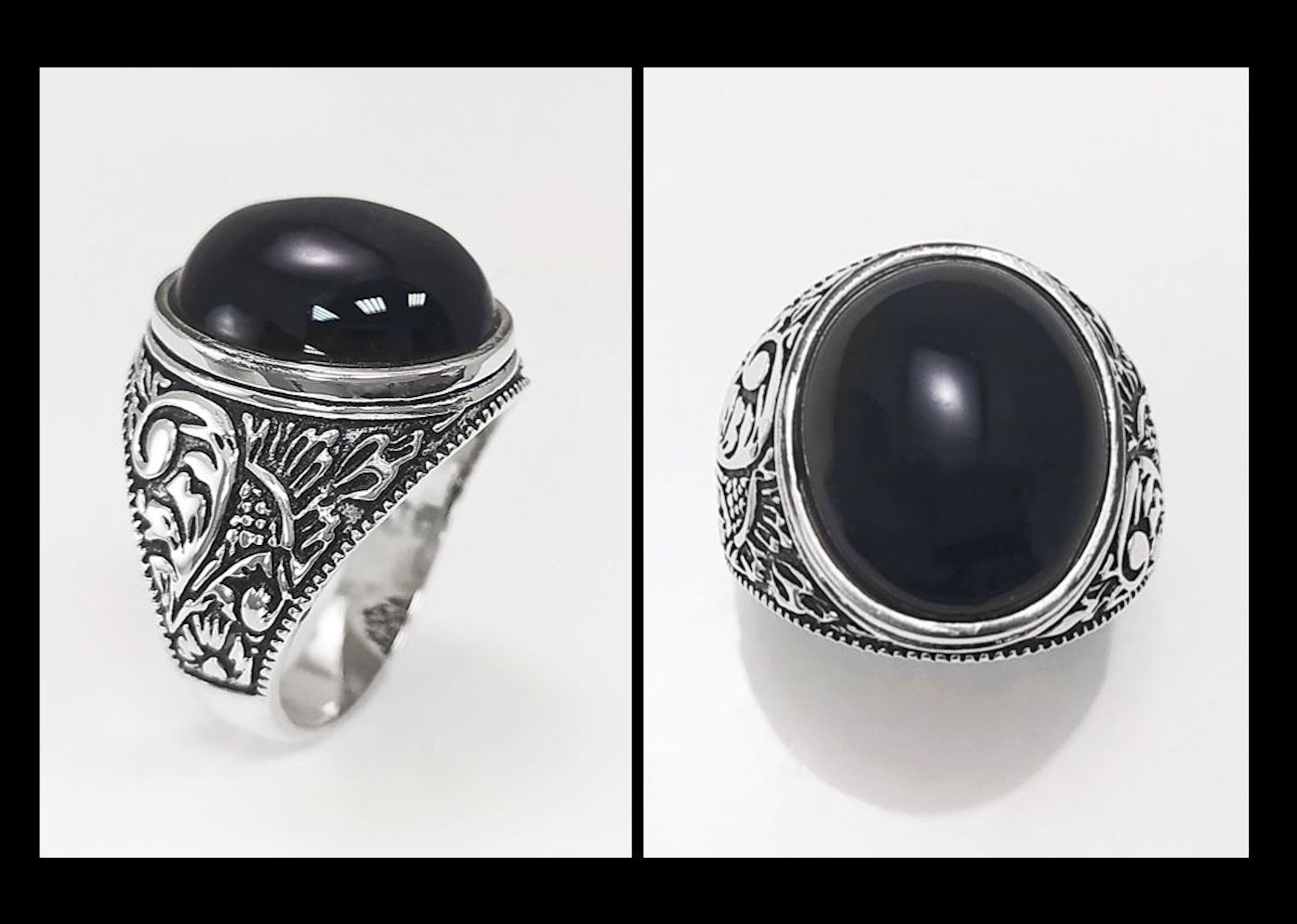 925 Hipster Tribal Ring Sterling Silver, Baroque Vintage Ring, Oval Stone Ring, Engraved Medieval Ring, Unisex Gothic Pirate jewelry