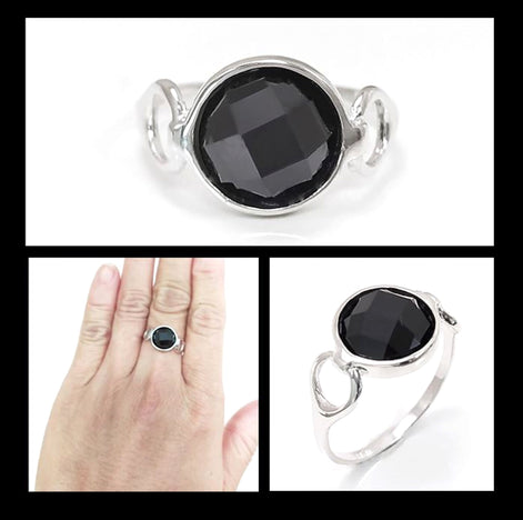 925 Black Diamond cz Ring • Sterling Silver Open Shank Ring • domed dark Stone Jewelry • Chic Modern Gift Zirconia
