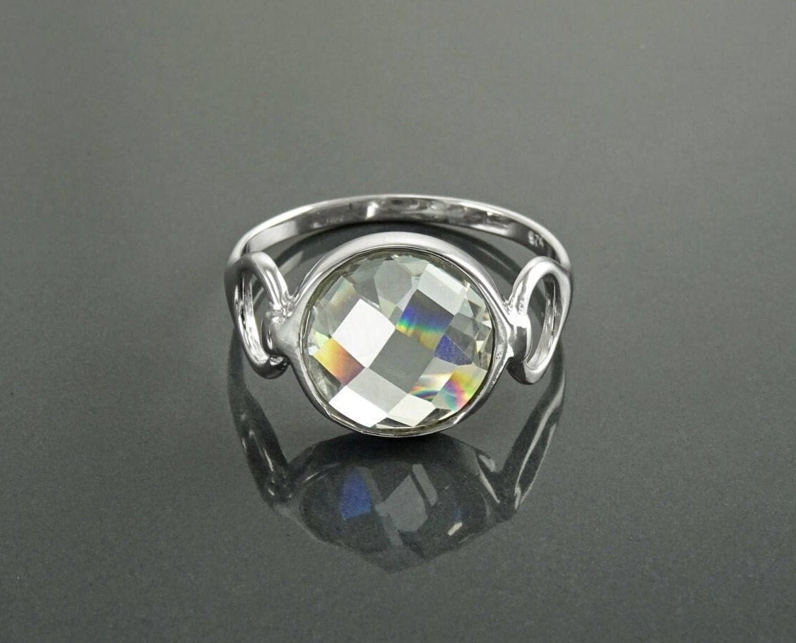 925 Ring Sterling Silver, Original Round Stone Ring, Lab Diamonds simulant (CZ), Round modern Ring, Bridal Ring, Unique Setting Ring