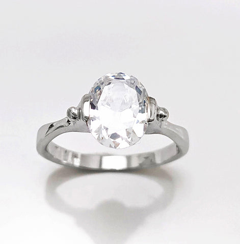 Oval Solitaire Ring, Sterling Silver, Original Oval Setting Ring, 1.5ct White Clear Stone (CZ), Modern Design Jewelry